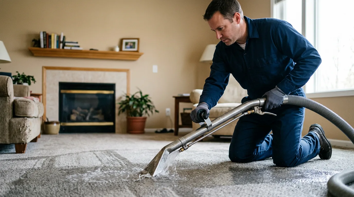 Water damage restoration technician working near Warren, MA
